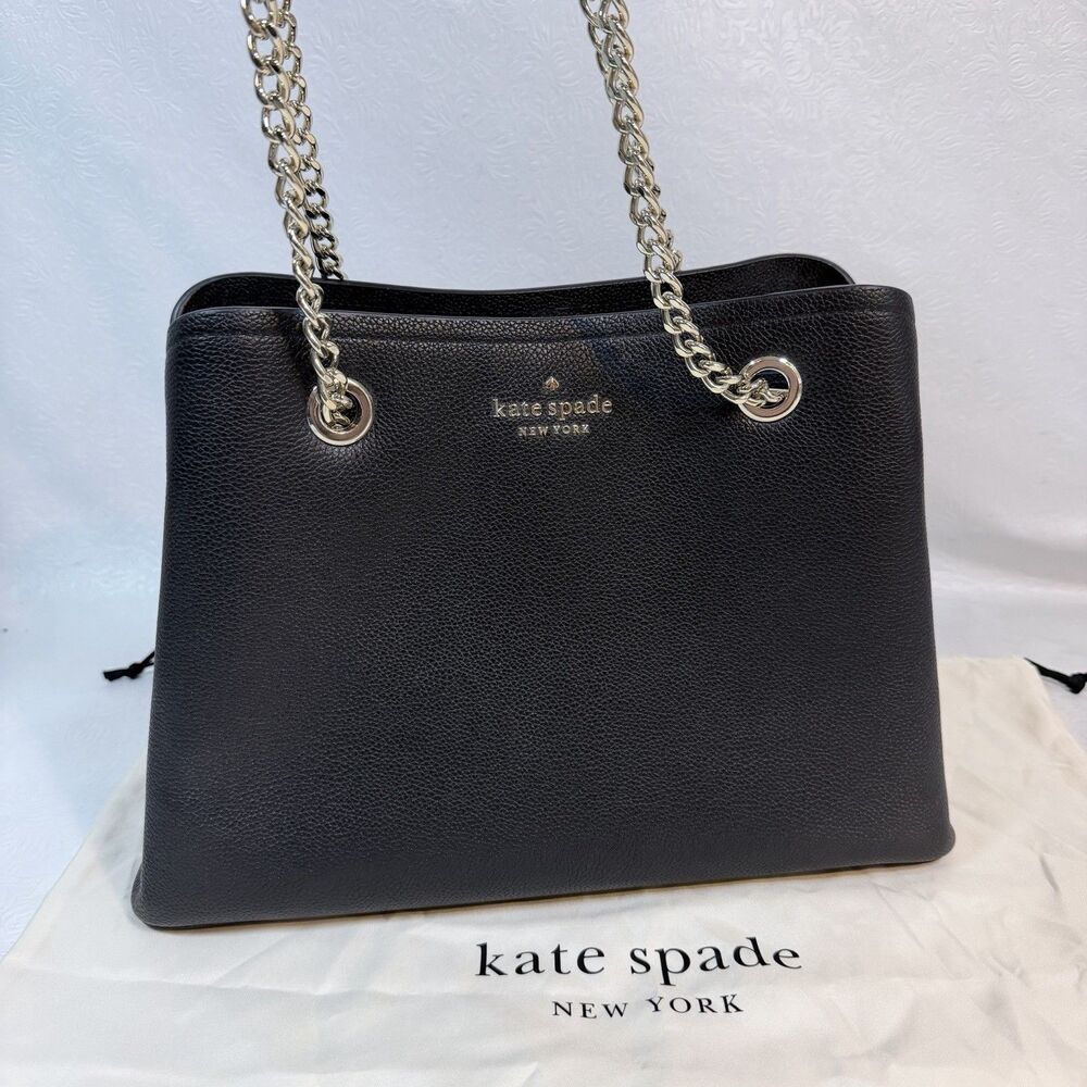 Kate Spade Jordyn Chain Handle Tote Black Leather
